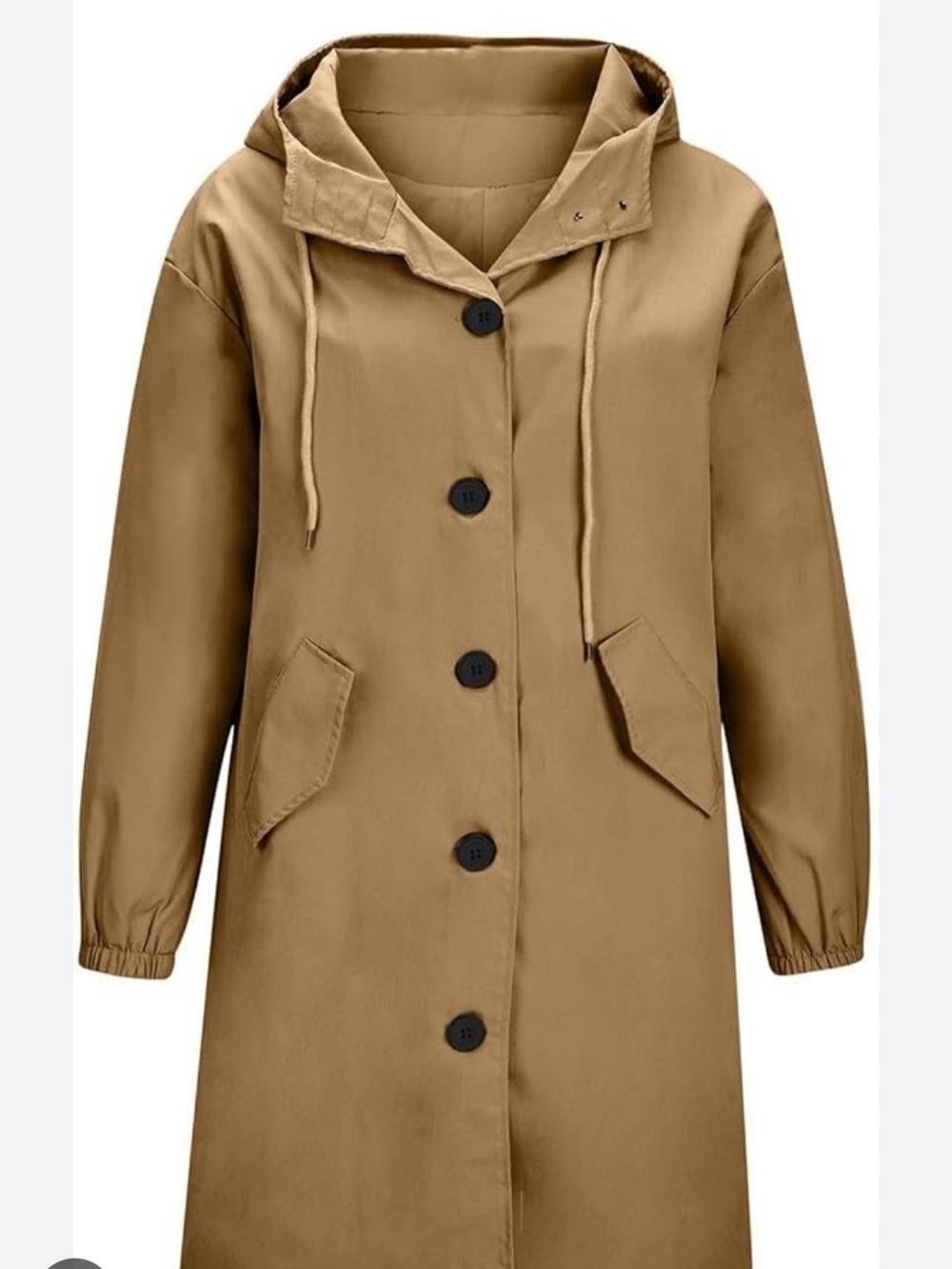 Women's Long Rain Jacket Lightweight Hooded Knee Length Raincoat -camel